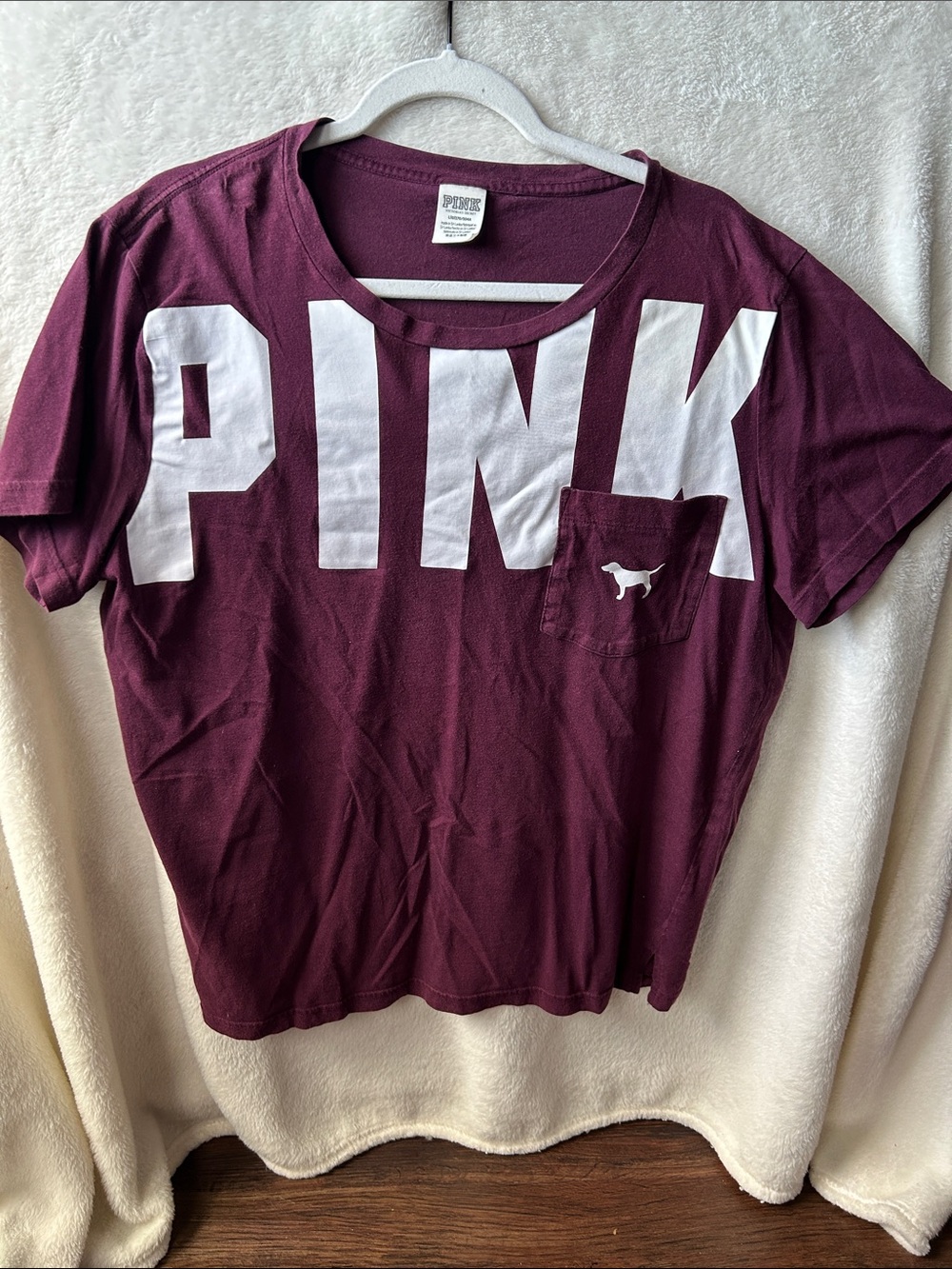 Victoria Secret size large pink short sleeve with pocket burgundy shirt